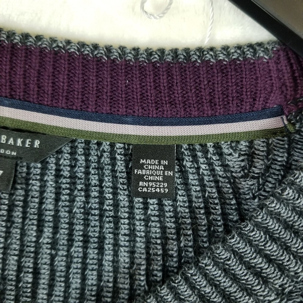 Ted‎ Baker London Mens Charcoal Gray Textured Knit Crew Neck Sweater Size 7 XXL - Picture 4 of 8